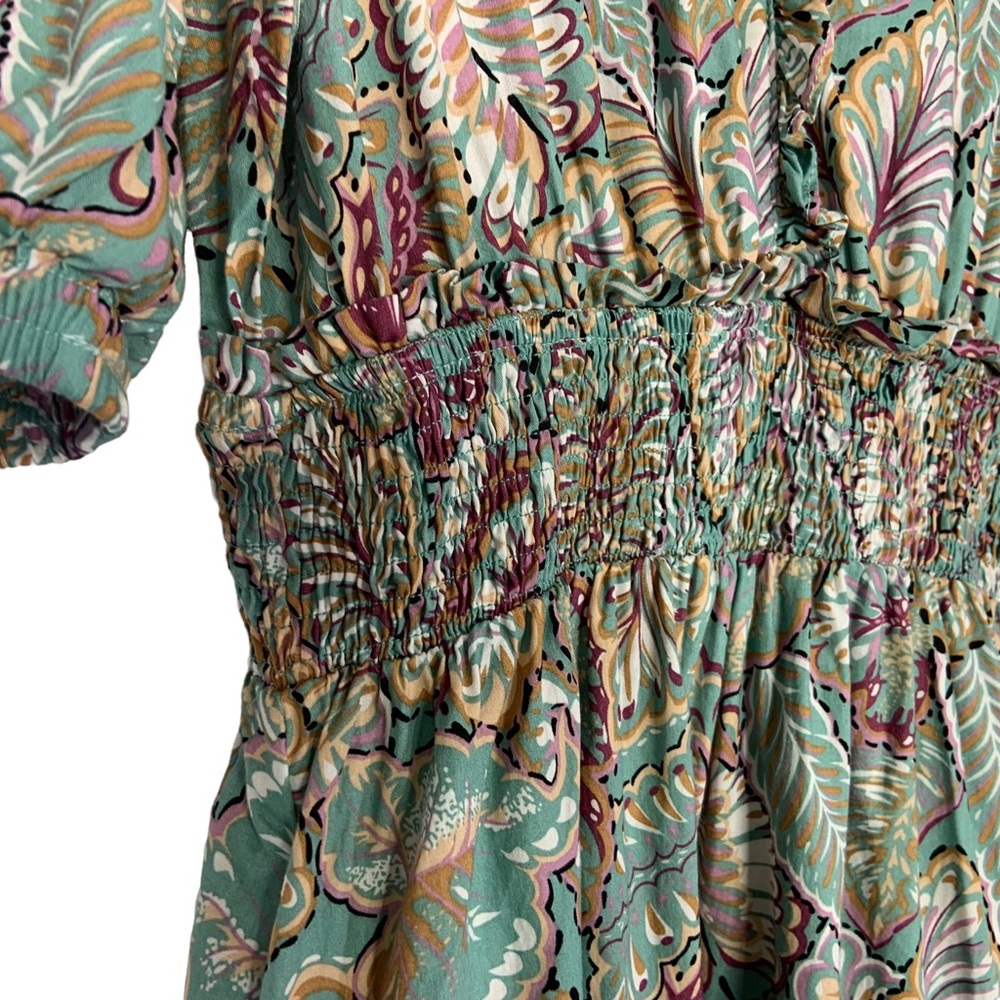 Melloday Womens Floral tropical Print Tiered Maxi Dress Sz Medium Green Ruffle - Picture 7 of 12